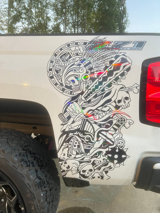 Aztec Warrier Skull Large Car Graphic Decal | Vinyl Car Truck Wall Decals | Stickers | Removable | SVG |Mothers day |Birthday Gift | Fathers Day Gift